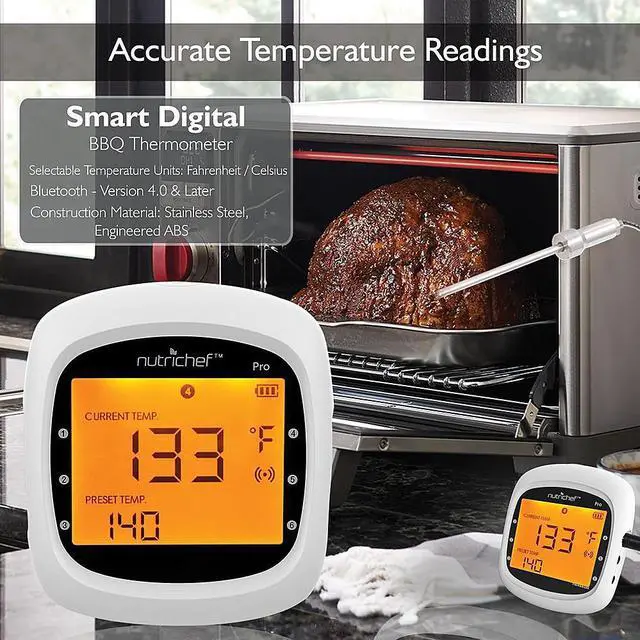 Alt view image 7 of 11 - smart bluetooth bbq grill thermometer  upgraded stainless dual probes safe to leave in outdoor barbecue meat smoker  wireless remote alert ios android phone wifi app  nutrichef pwirbbq80
