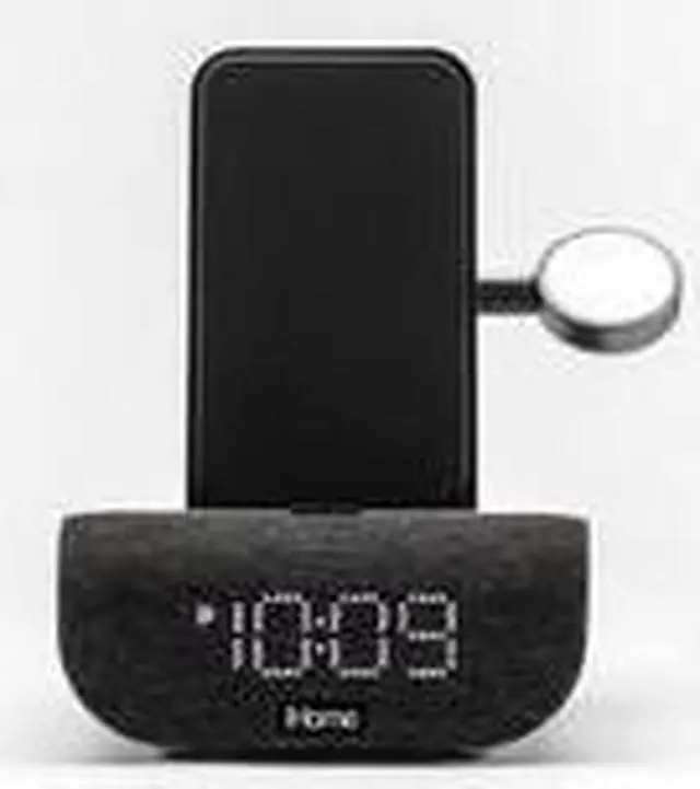 Alt view image 7 of 11 - iHome Wireless Charging Alarm Clock TimeBase Pro+ with Bluetooth/USB and Apple Watch Black Speakers and Alarm Clocks