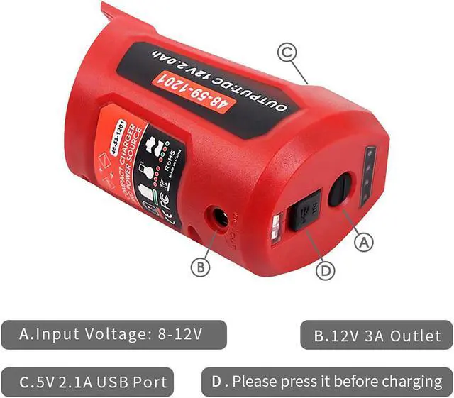 Alt view image 3 of 7 - Usb Power Source Power Adapter Charger For Milwaukee 12V M12 Lithium-Ion Battery