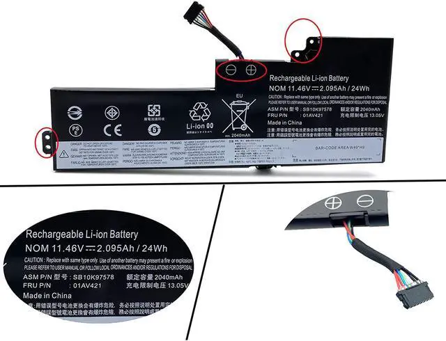 Alt view image 4 of 6 - 01Av421 Sb10K97578 New Laptop Battery Replacement For Lenovo Thinkpad A475 A485 T470 T480 Tp25 Series Notebook 01Av419 01Av420 Sb10K97577 Sb10K97576 11.46V 24Wh 2095Mah