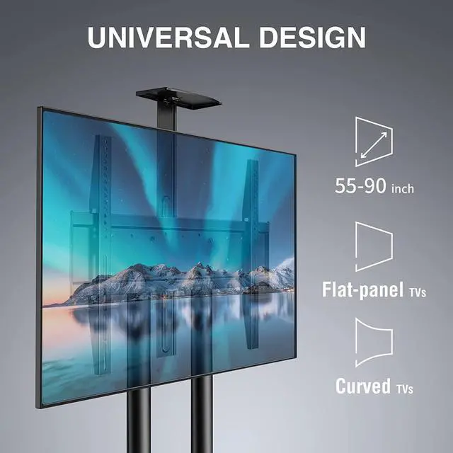 Alt view image 2 of 7 - Mobile Tv Stand For 55-90 Inch Flat/Curved Screen Tv Max Vesa 800X500Mm Outdoor Tv Cart With Height Adjustable Av Shelf- Ul Certificated Rolling Floor Tv Stand Holds Up To 200Lbs (Pstvmc07)