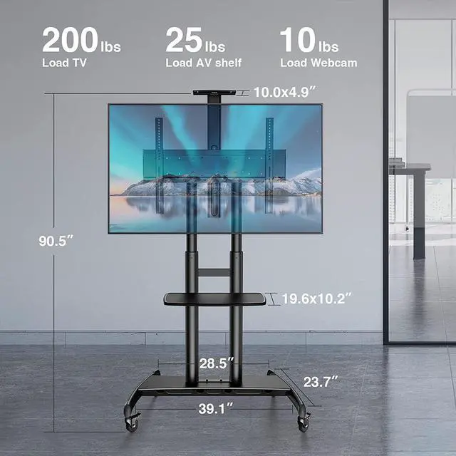 Alt view image 4 of 7 - Mobile Tv Stand For 55-90 Inch Flat/Curved Screen Tv Max Vesa 800X500Mm Outdoor Tv Cart With Height Adjustable Av Shelf- Ul Certificated Rolling Floor Tv Stand Holds Up To 200Lbs (Pstvmc07)