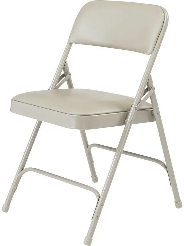 Alt view image 3 of 8 - NPS 1202 Premium Vinyl Dual-Hinge Folding Chair - Supports Up to 500lb - 17.75" Seat Height - Warm Gray - 4/Carton