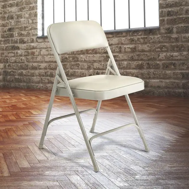 Alt view image 8 of 8 - NPS 1202 Premium Vinyl Dual-Hinge Folding Chair - Supports Up to 500lb - 17.75" Seat Height - Warm Gray - 4/Carton