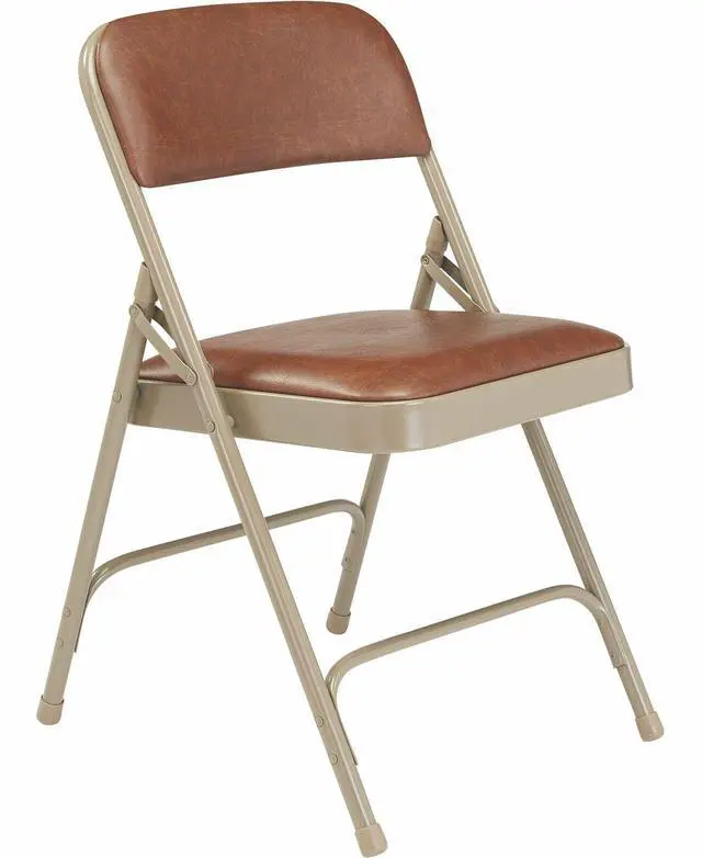 Alt view image 4 of 10 - NPS 1203  Vinyl Dual-Hinge Folding Chair - Supports Up to 500 lb - Honey Brown Seat - Honey Brown Back, Beige Base - 4/Carton
