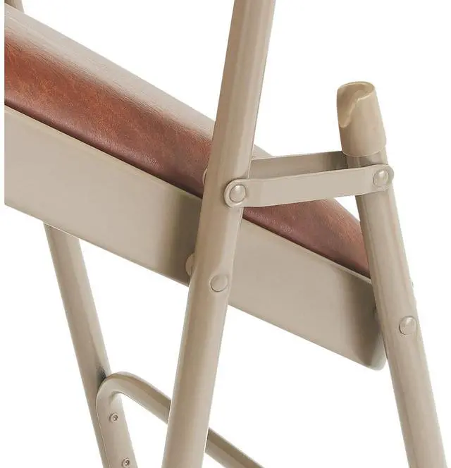 Alt view image 8 of 10 - NPS 1203  Vinyl Dual-Hinge Folding Chair - Supports Up to 500 lb - Honey Brown Seat - Honey Brown Back, Beige Base - 4/Carton