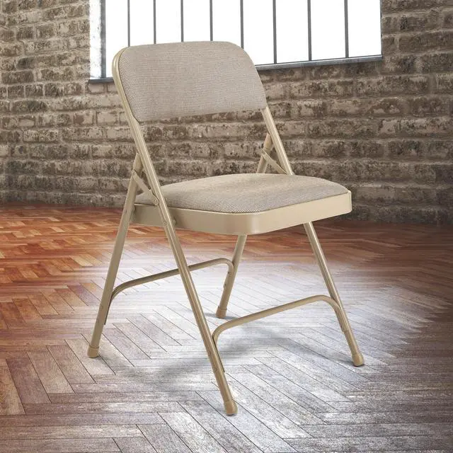 Alt view image 10 of 10 - NPS 2201 Deluxe Fabric Upholstered Dual-Hinge Premium Folding Chair - Supports Up to 500 lb - Cafe Beige - 4/Carton