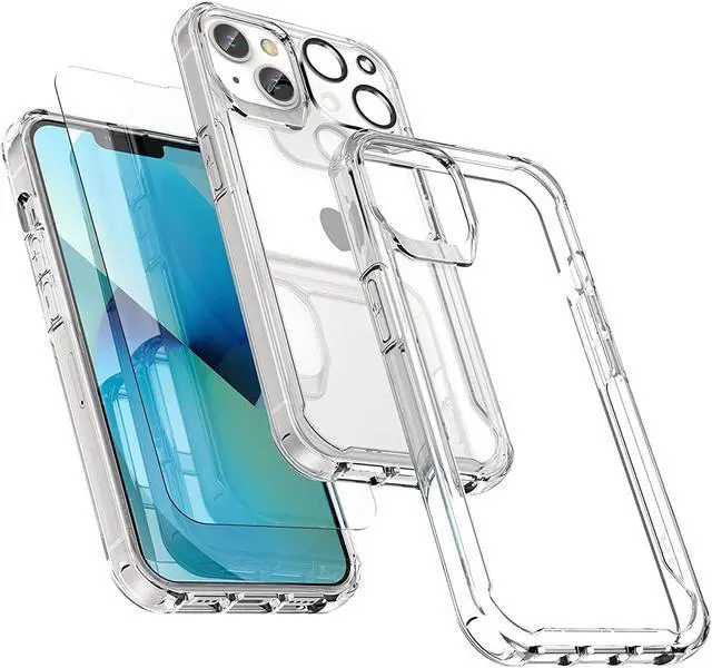 Main image of Designed For Iphone 13 Case,With 2 X Tempered Glass Screen Protector&Camera Lens Protector For Iphone 13 Cover Hard Pc+Soft Tpu Shockproof Transparent Non-Slip Case For Iphone 13 6.1" Clear
