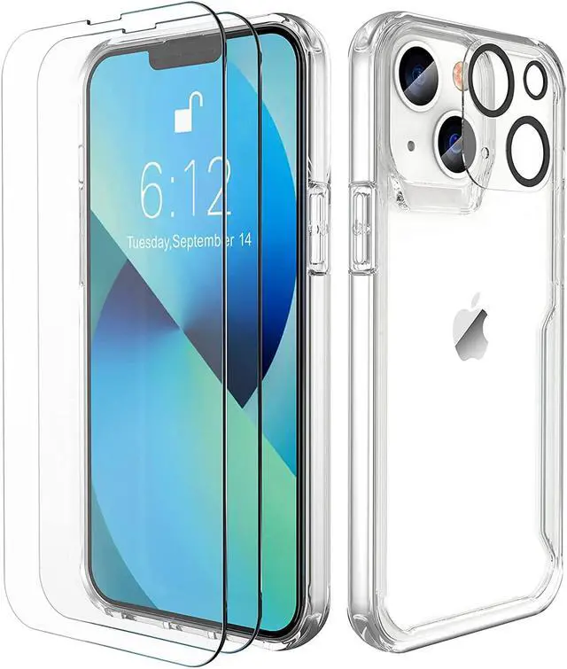 Alt view image 2 of 6 - Designed For Iphone 13 Case,With 2 X Tempered Glass Screen Protector&Camera Lens Protector For Iphone 13 Cover Hard Pc+Soft Tpu Shockproof Transparent Non-Slip Case For Iphone 13 6.1" Clear