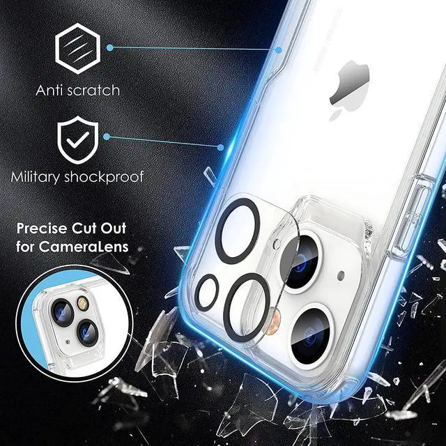 Alt view image 4 of 6 - Designed For Iphone 13 Case,With 2 X Tempered Glass Screen Protector&Camera Lens Protector For Iphone 13 Cover Hard Pc+Soft Tpu Shockproof Transparent Non-Slip Case For Iphone 13 6.1" Clear