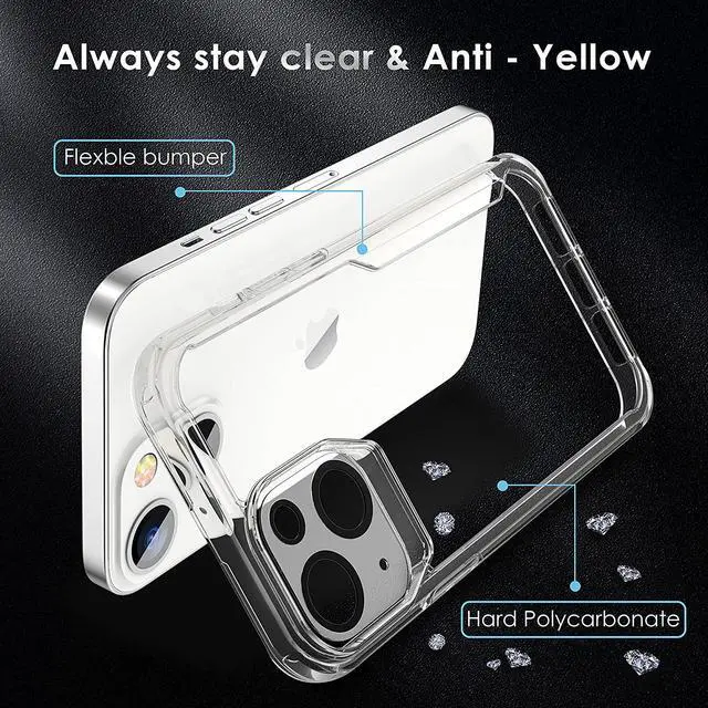 Alt view image 6 of 6 - Designed For Iphone 13 Case,With 2 X Tempered Glass Screen Protector&Camera Lens Protector For Iphone 13 Cover Hard Pc+Soft Tpu Shockproof Transparent Non-Slip Case For Iphone 13 6.1" Clear