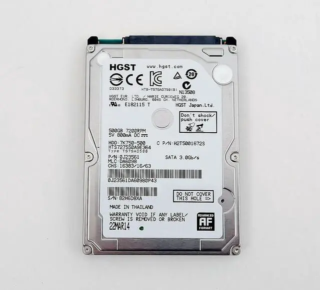 Alt view image 7 of 9 - HGST 7K750-500 HTS727550A9E364 500GB 7200RPM 16MB Cache SATA 3.0Gb/s 2.5" Internal Notebook Hard Drive