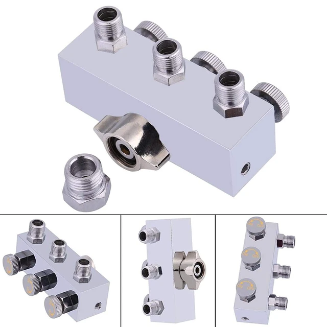 Alt view image 6 of 7 - Airbrush Air Hose Quick Disconnect Coupler, 3-Way Airbrush Air Hose Splitter Adjust Air Regulation Valve Knob