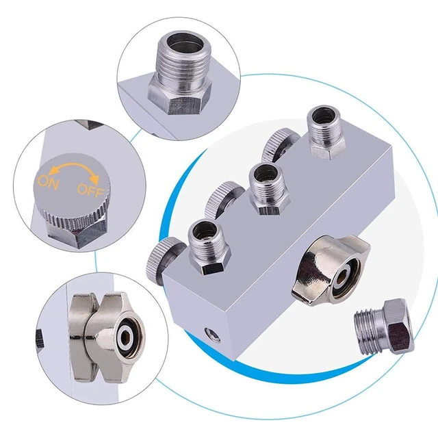 Alt view image 7 of 7 - Airbrush Air Hose Quick Disconnect Coupler, 3-Way Airbrush Air Hose Splitter Adjust Air Regulation Valve Knob