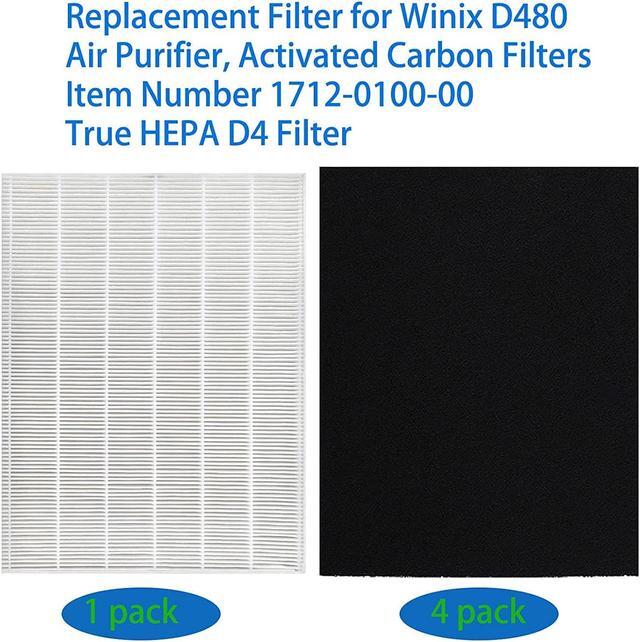 Alt view image 2 of 5 - BLUTENET D480 Replacement Filter D4 Compatible with Winix D480 Air Purifier, True HEPA D480 Filter and 4 Pack Activated Carbon Filters, Replace Part # 1712-0100-00, D4 Filter