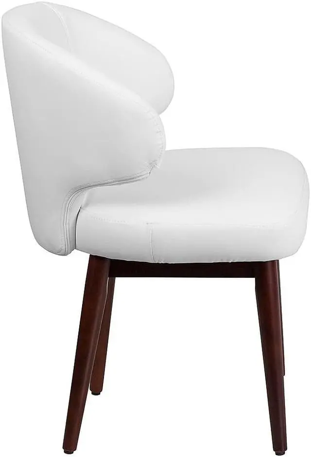 Alt view image 17 of 20 - Comfort Back Series White LeatherSoft Side Reception Chair with Walnut Legs