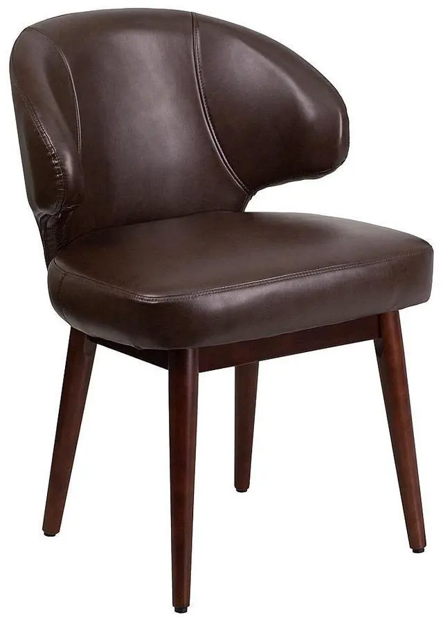 Alt view image 20 of 20 - Comfort Back Series Brown Leather Side Reception Chair with Walnut Legs