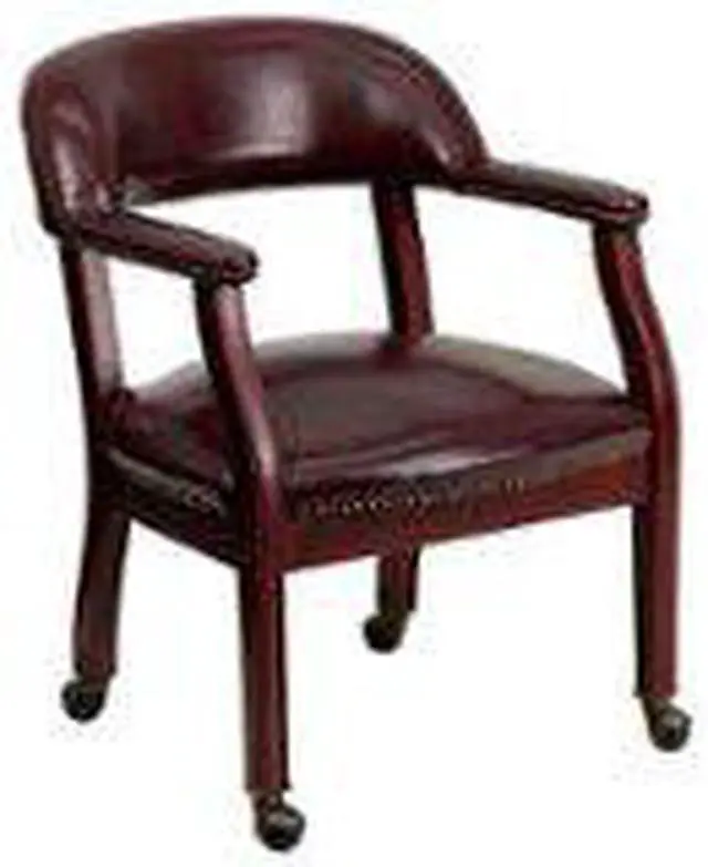 Alt view image 19 of 20 - Oxblood Vinyl Luxurious Conference Chair with Accent Nail Trim and Casters