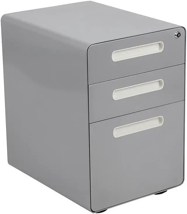 Alt view image 15 of 20 - Ergonomic 3-Drawer Mobile Locking Filing Cabinet with Anti-Tilt Mechanism and Hanging Drawer for Legal & Letter Files, Gray