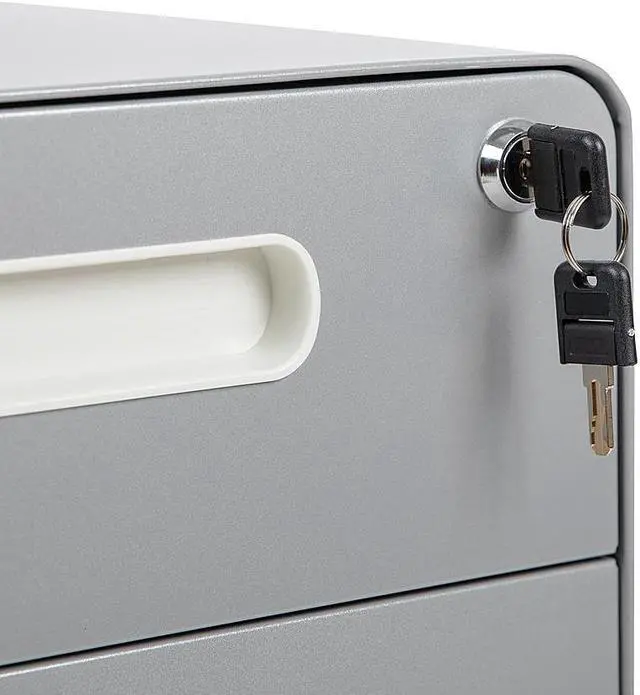 Alt view image 18 of 20 - Ergonomic 3-Drawer Mobile Locking Filing Cabinet with Anti-Tilt Mechanism and Hanging Drawer for Legal & Letter Files, Gray