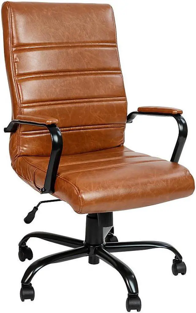 Alt view image 16 of 20 - High Back Brown LeatherSoft Executive Swivel Office Chair with Black Frame and Arms
