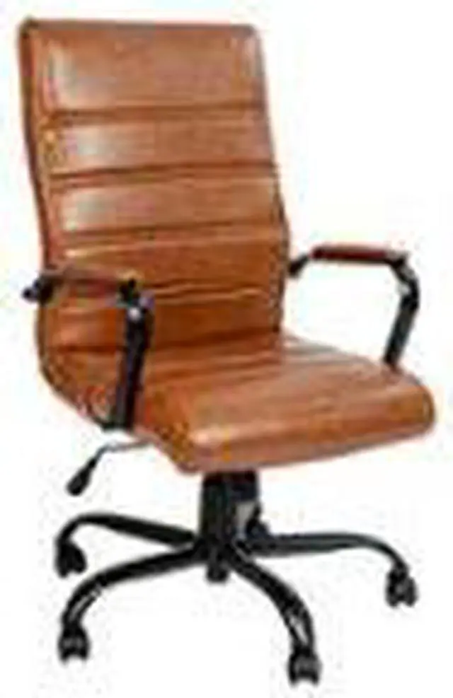 Alt view image 17 of 20 - High Back Brown LeatherSoft Executive Swivel Office Chair with Black Frame and Arms