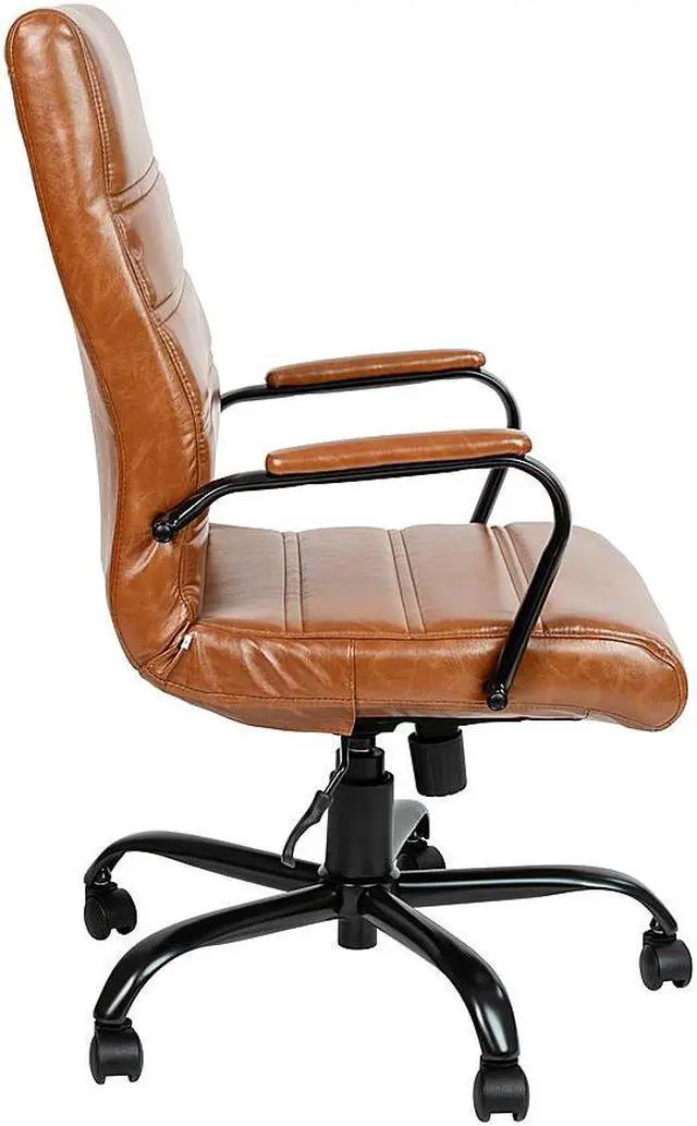 Alt view image 20 of 20 - High Back Brown LeatherSoft Executive Swivel Office Chair with Black Frame and Arms