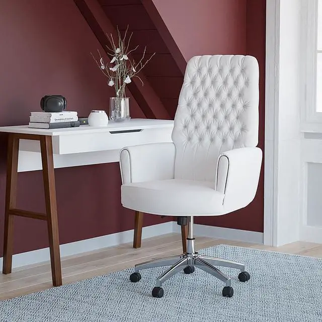 Alt view image 19 of 20 - Flash Furniture High Back Traditional Tufted White Leather Executive Swivel Chair with Arms