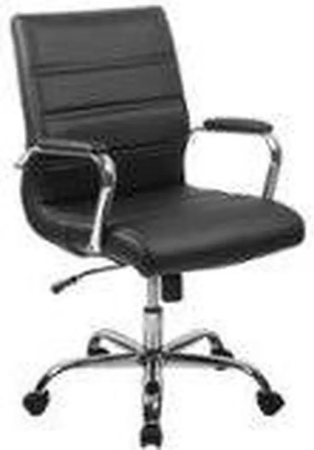 Alt view image 19 of 20 - Mid-Back Black Leather Executive Swivel Chair with Chrome Base and Arms