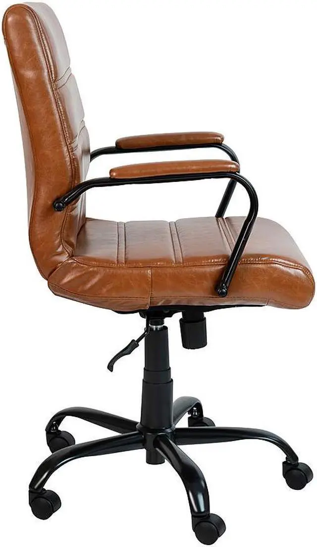 Alt view image 12 of 20 - Flash Furniture Whitney Ergonomic LeatherSoft Swivel Mid-Back Executive Office Chair Brown/Black (GO2286MBRBK)