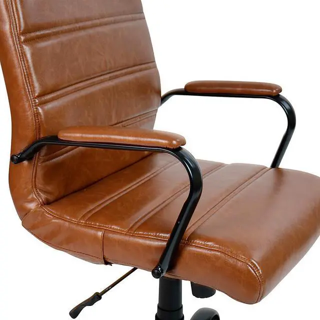 Alt view image 13 of 20 - Flash Furniture Whitney Ergonomic LeatherSoft Swivel Mid-Back Executive Office Chair Brown/Black (GO2286MBRBK)