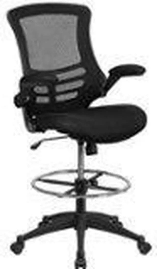 Alt view image 19 of 20 - Mid-Back Black Mesh Ergonomic Drafting Chair with Adjustable Foot Ring and Flip-Up Arms