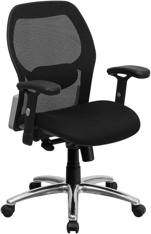 Alt view image 16 of 20 - Mid-Back Black Super Mesh Executive Swivel Chair with Knee Tilt Control and Adjustable Arms