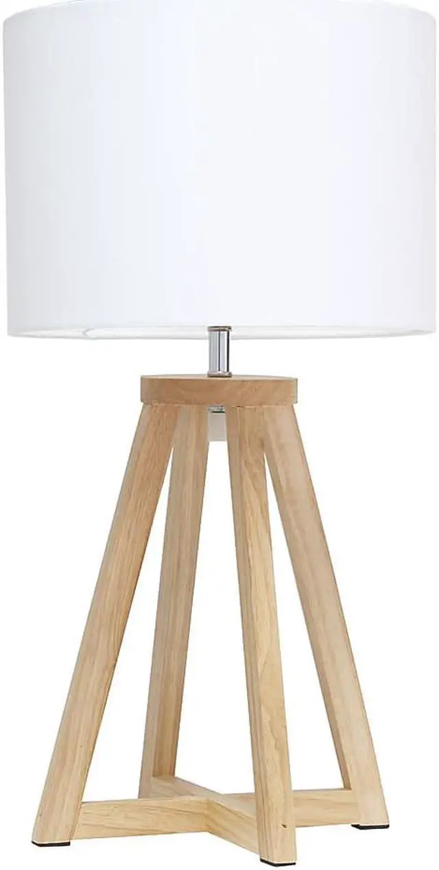 Alt view image 14 of 18 - Simple Designs Interlocked Triangular Natural Wood Table Lamp with White Fabric Shade