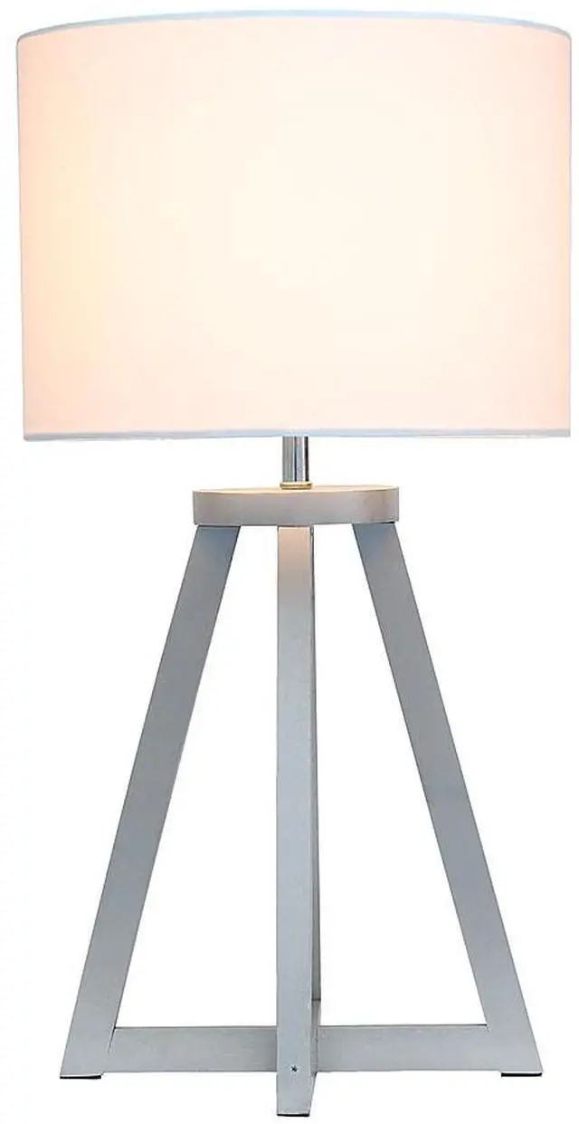 Alt view image 13 of 18 - Simple Designs Interlocked Triangular Gray Wood Table Lamp with White Fabric Shade