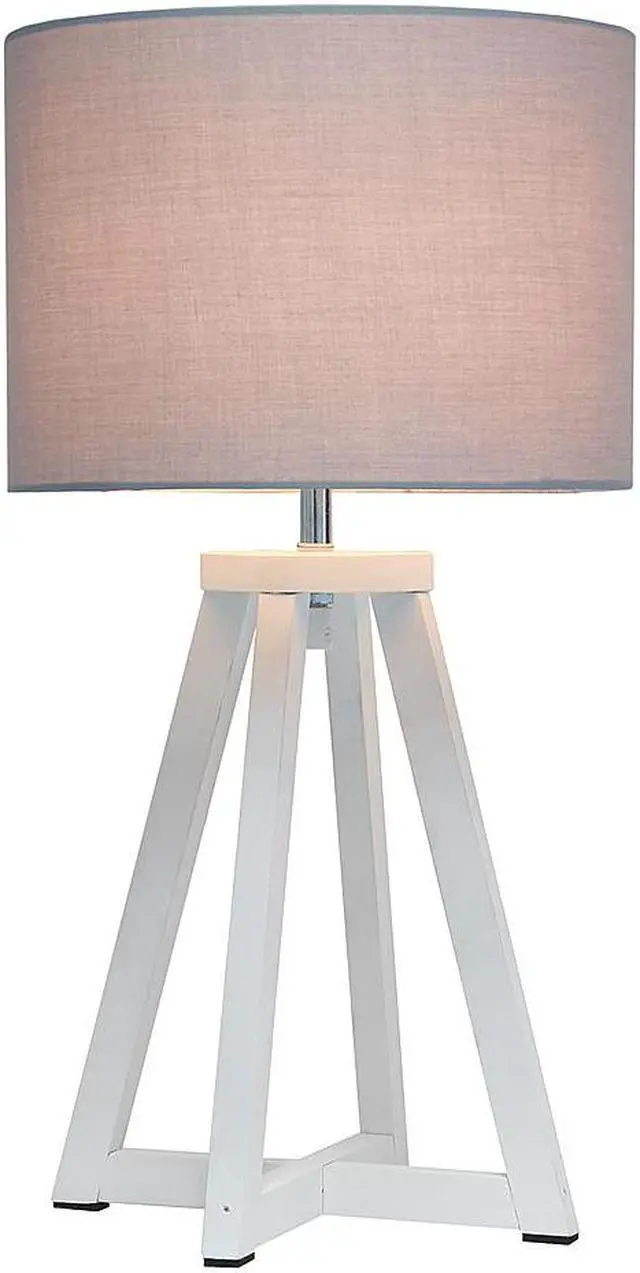 Alt view image 14 of 18 - Simple Designs Interlocked Triangular White Wood Table Lamp with Gray Fabric Shade