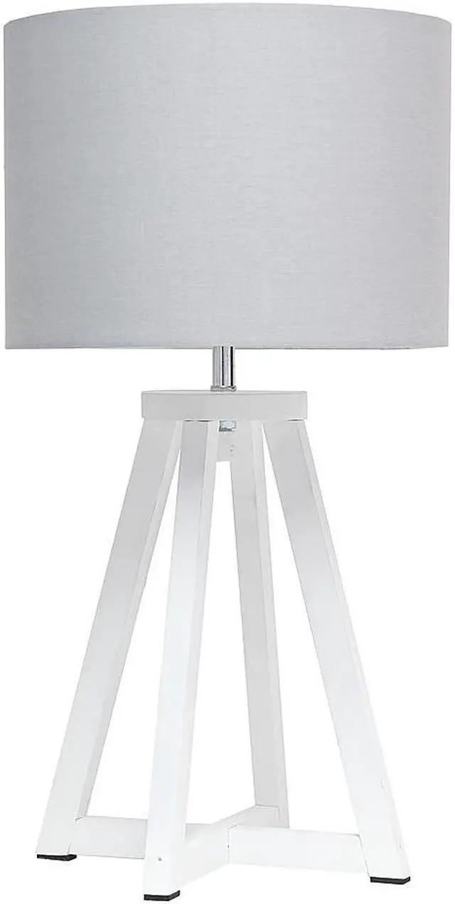 Alt view image 15 of 18 - Simple Designs Interlocked Triangular White Wood Table Lamp with Gray Fabric Shade
