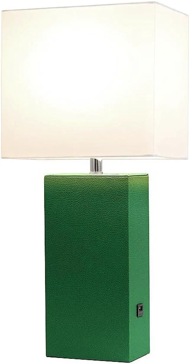 Alt view image 15 of 18 - Elegant Designs Modern Leather Table Lamp with USB and White Fabric Shade, Green