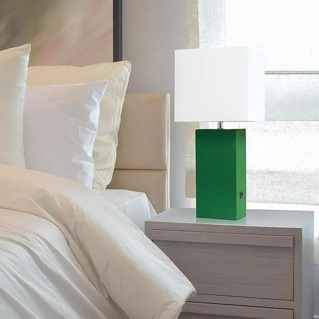 Alt view image 16 of 18 - Elegant Designs Modern Leather Table Lamp with USB and White Fabric Shade, Green