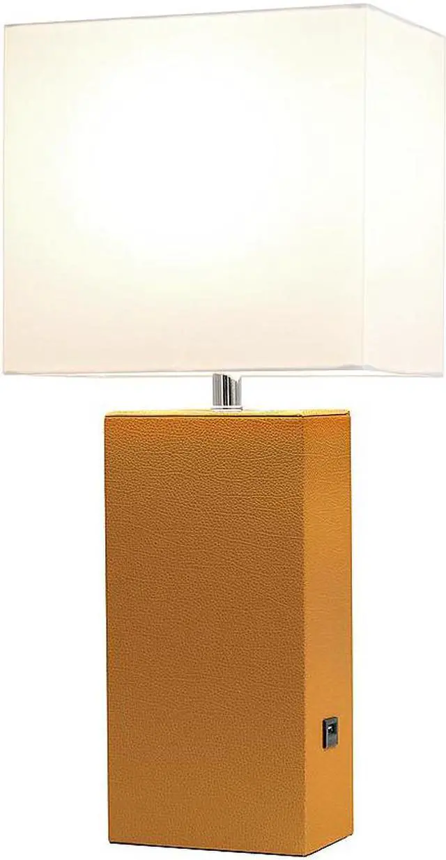Alt view image 16 of 20 - Elegant Designs Modern Leather Table Lamp with USB and White Fabric Shade, Tan
