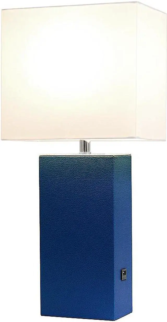 Alt view image 15 of 19 - Elegant Designs Modern Leather Table Lamp with USB and White Fabric Shade, Blue