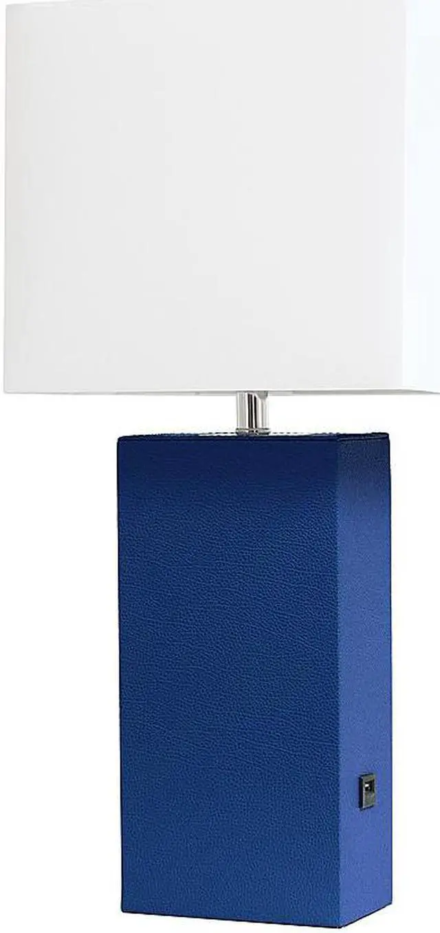 Alt view image 16 of 19 - Elegant Designs Modern Leather Table Lamp with USB and White Fabric Shade, Blue