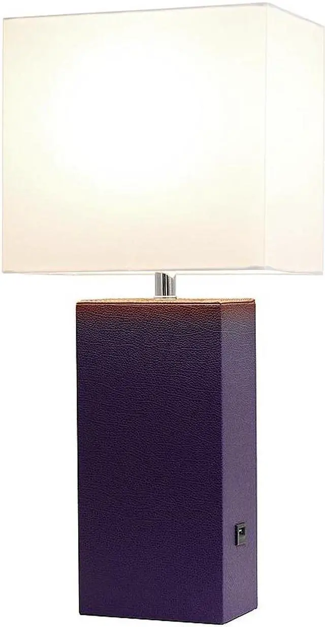 Alt view image 15 of 18 - Elegant Designs Modern Leather Table Lamp with USB and White Fabric Shade, Eggplant