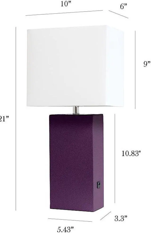 Alt view image 17 of 18 - Elegant Designs Modern Leather Table Lamp with USB and White Fabric Shade, Eggplant
