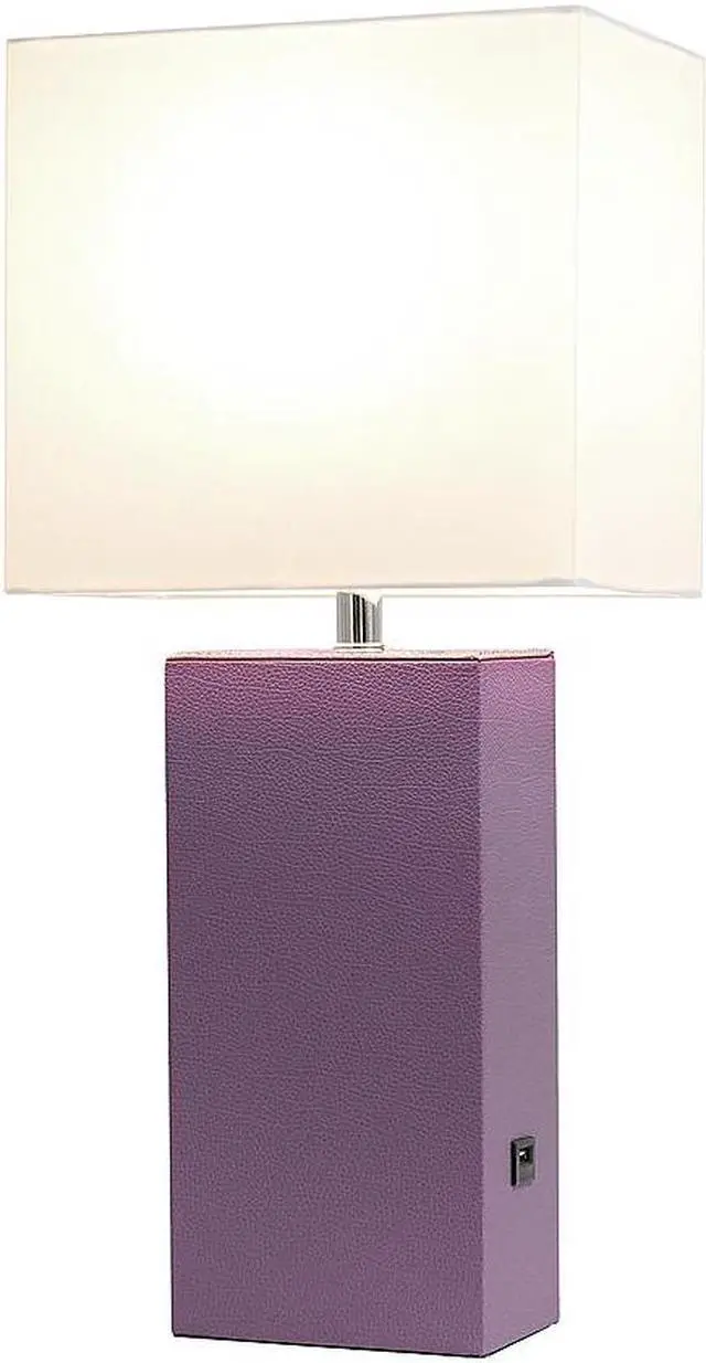 Alt view image 16 of 19 - Elegant Designs Modern Leather Table Lamp with USB and White Fabric Shade, Purple