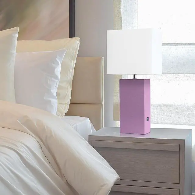 Alt view image 17 of 19 - Elegant Designs Modern Leather Table Lamp with USB and White Fabric Shade, Purple