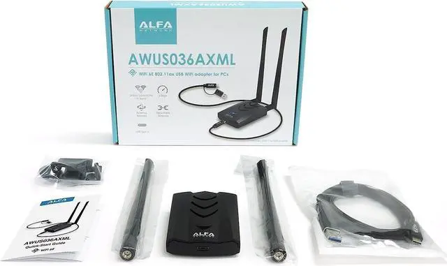 Alt view image 2 of 7 - ALFA AWUS036AXML 802.11axe WiFi 6E USB 3.0 Adapter AXE3000, Tri Band 6 GHz, G...