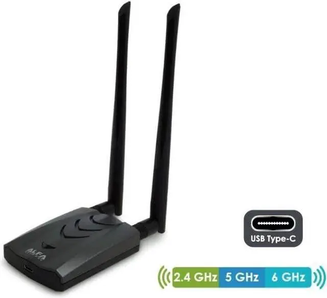 Alt view image 3 of 7 - ALFA AWUS036AXML 802.11axe WiFi 6E USB 3.0 Adapter AXE3000, Tri Band 6 GHz, G...