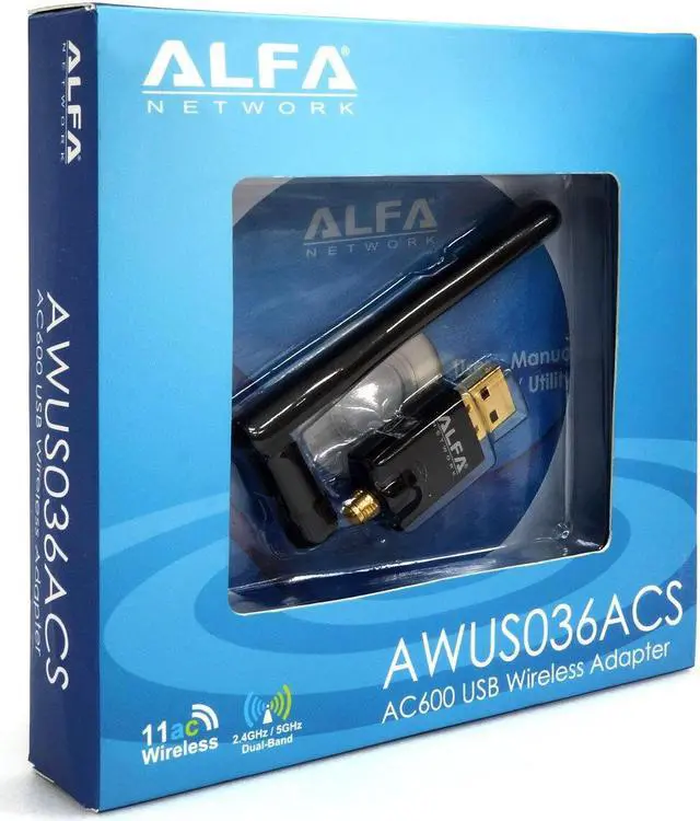 Main image of Alfa AWUS036ACS 802.11ac 600Mbps USB Dual Band Long Range WiFi USB Adapter AC600