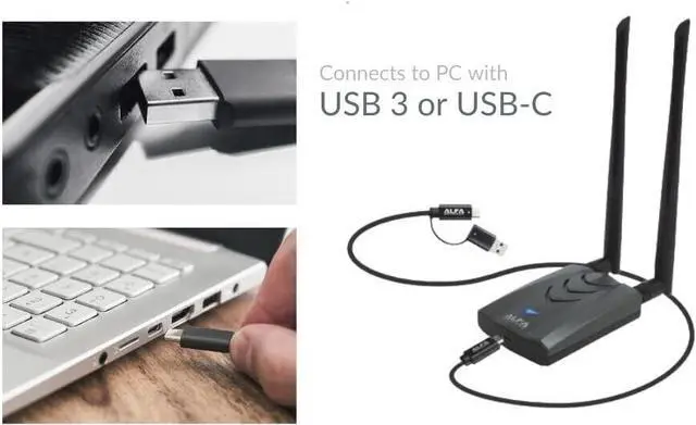 Alt view image 4 of 7 - ALFA AWUS036AXML 802.11axe WiFi 6E USB 3.0 Adapter AXE3000, Tri Band 6 GHz, G...